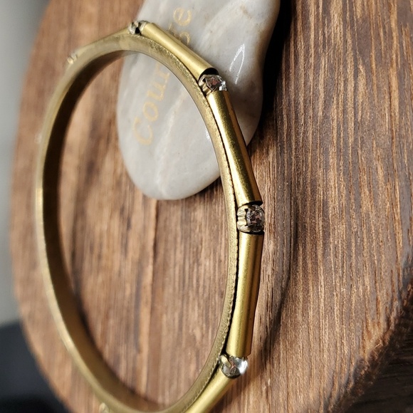 B2505 gold brushed bamboo bracelet‎ clear gem - Picture 1 of 2